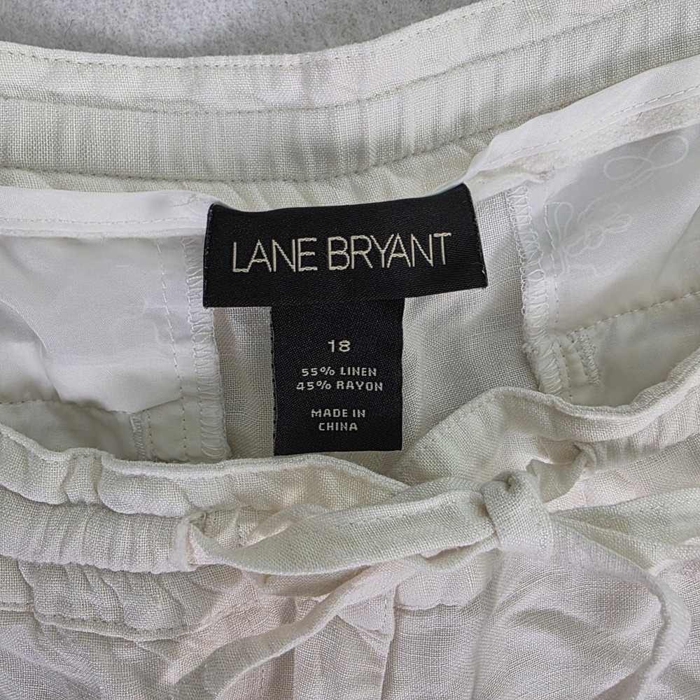 Lane Bryant Women 18 Crop Pants Ivory Excellent Linen Blend Drawstring Casual - Picture 3 of 10